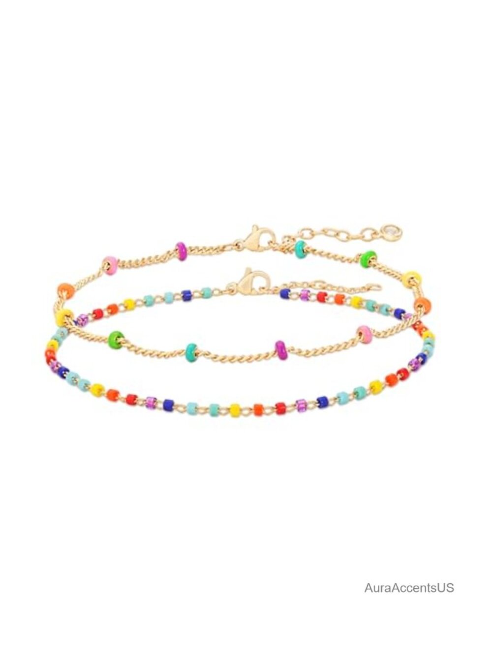 14K Gold Plated Double Layer Chain Bracelet for Women with Colorful Balls